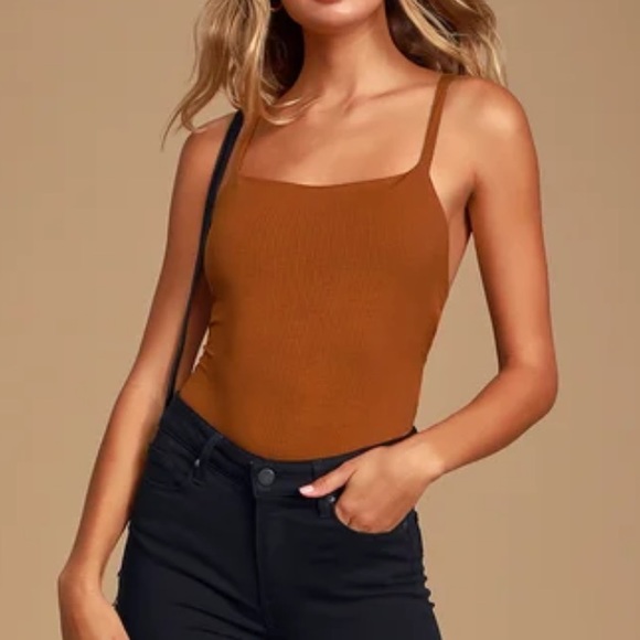 Lulus Heights Rust Orange Ribbed Strappy Backless Bodysuit M (NWT) - Picture 2 of 5